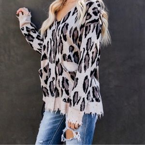 VICI Leopard Distressed Cardigan